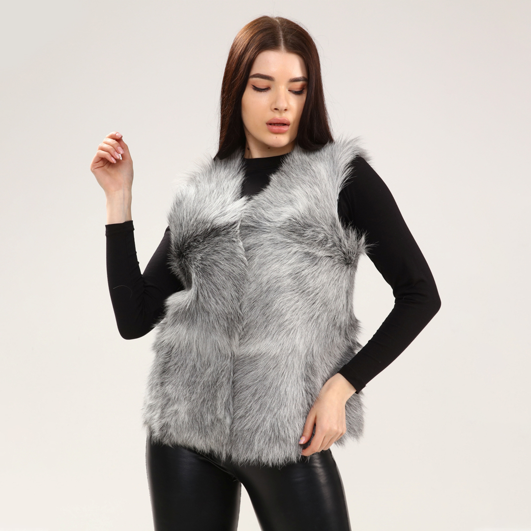 Hakiki Deri Açık Gri Kadın Deri Yelek