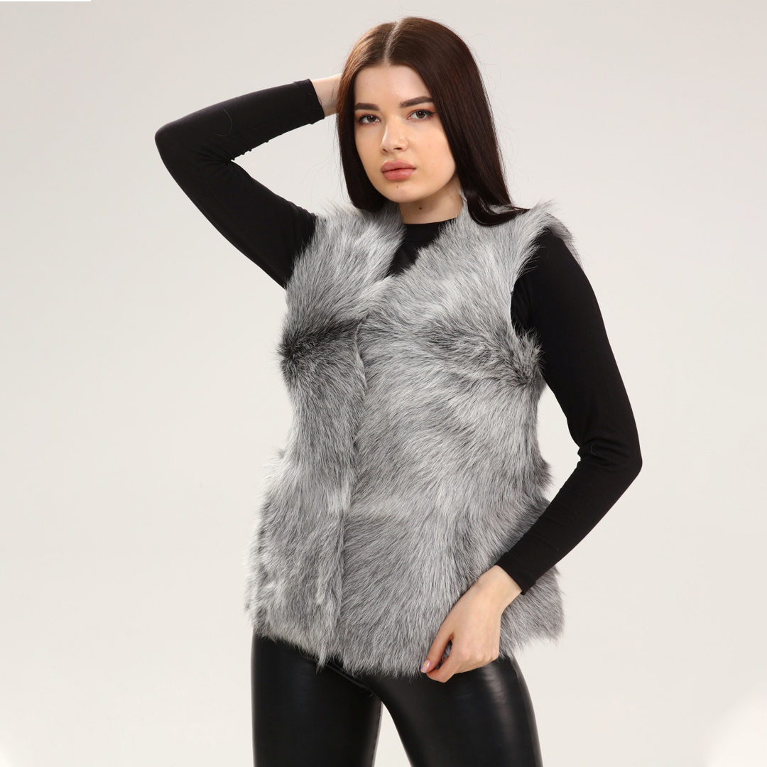 Hakiki Deri Açık Gri Kadın Deri Yelek