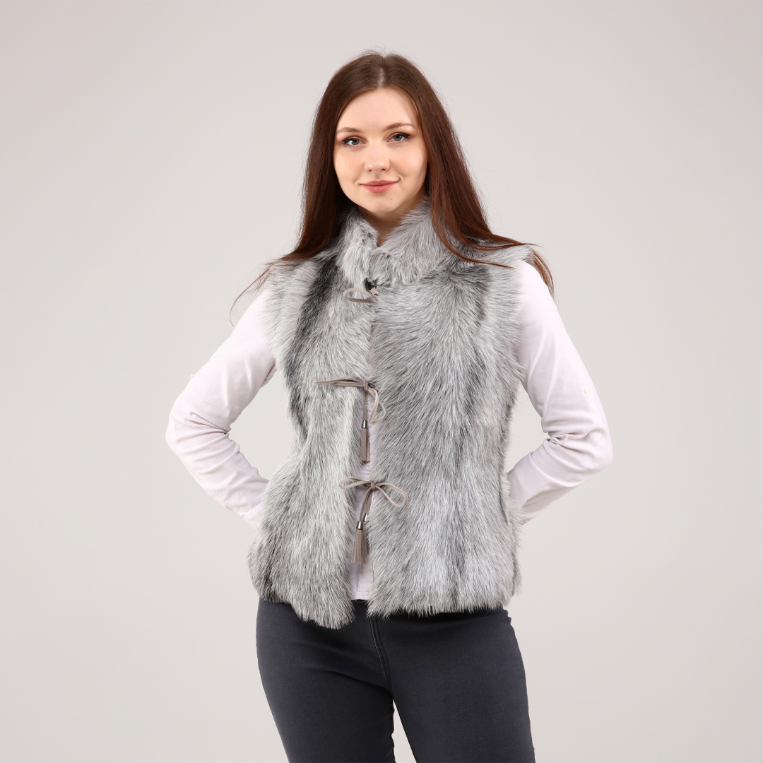 Genuine Leather Light Gray Women's Leather Vest