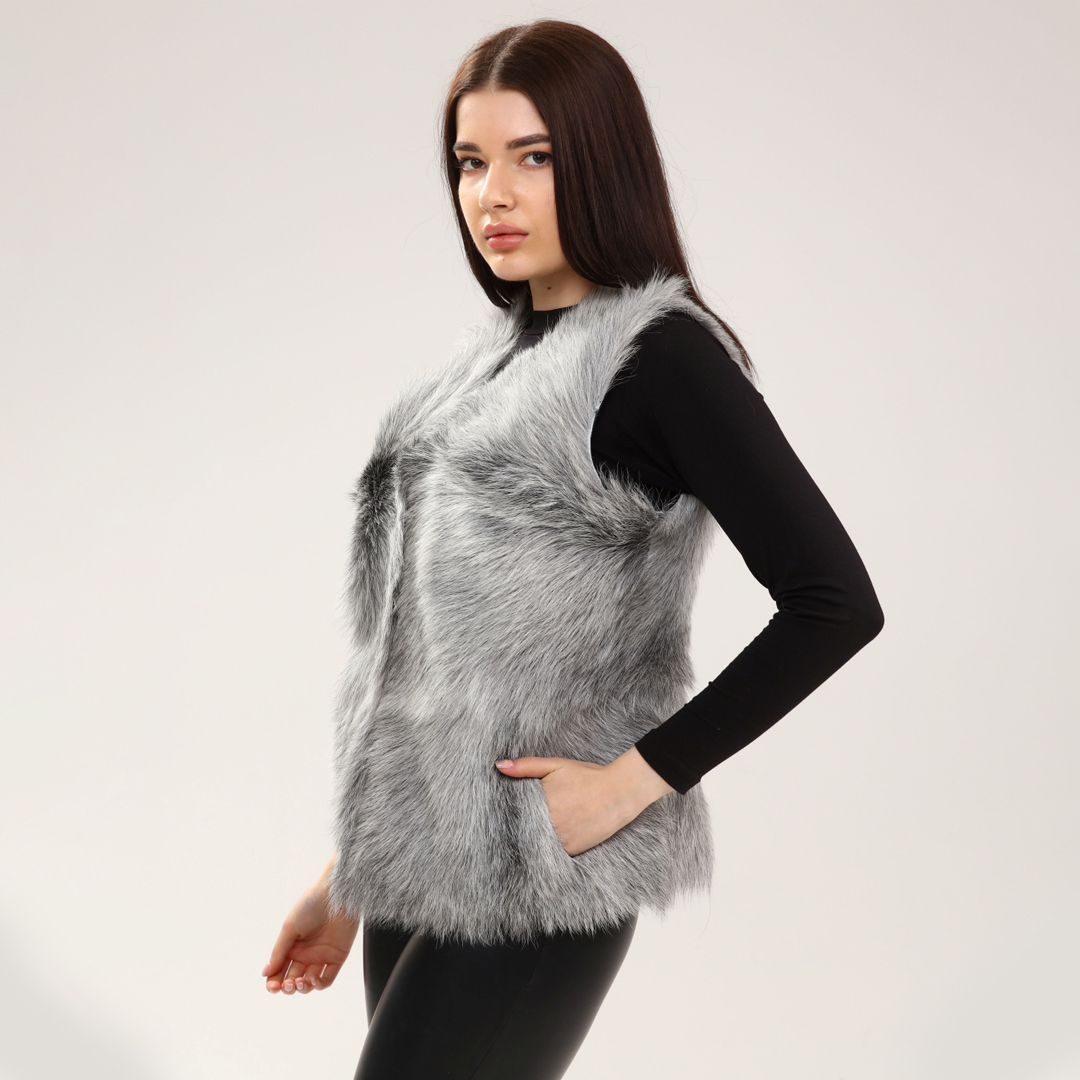 Hakiki Deri Açık Gri Kadın Deri Yelek