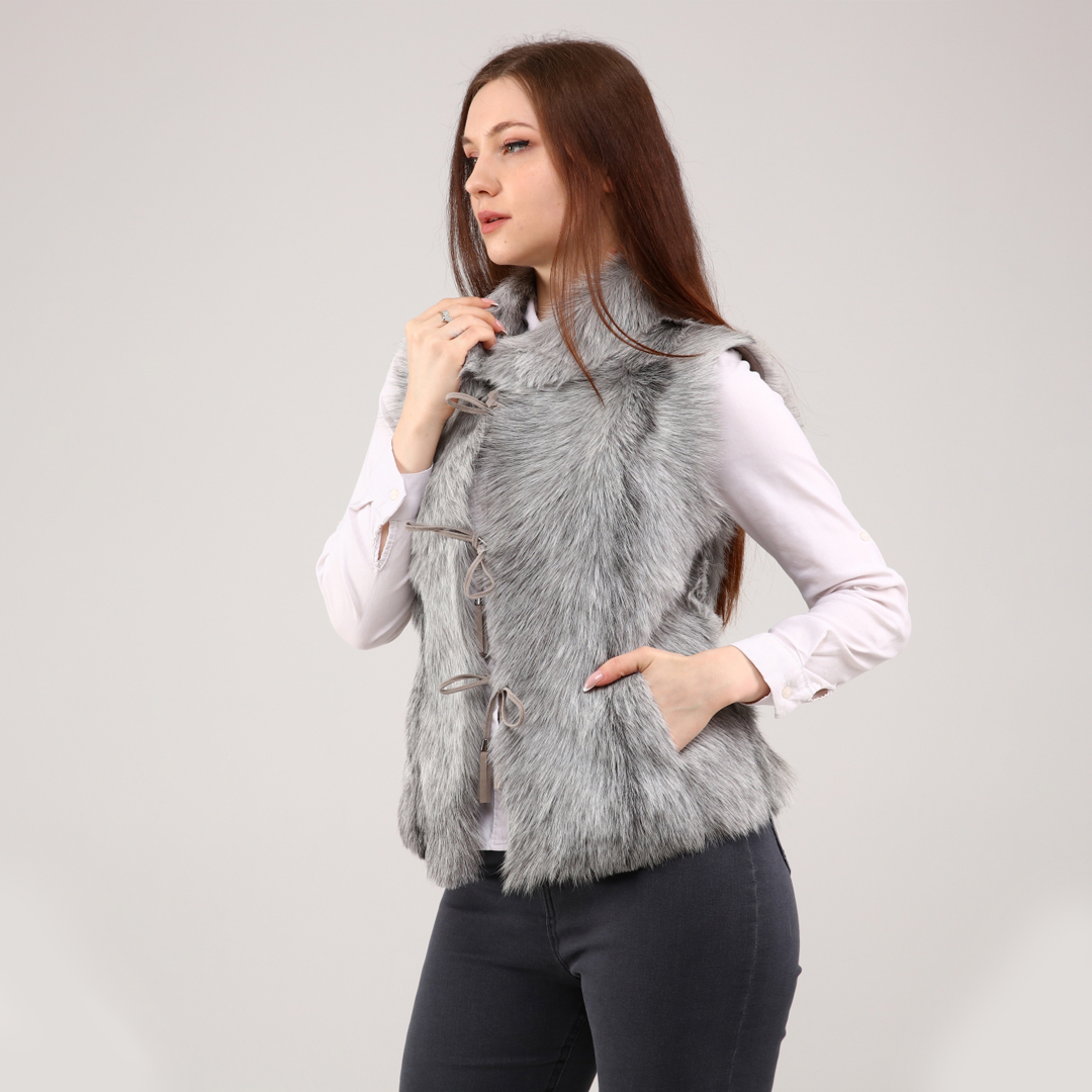 Genuine Leather Light Gray Women's Leather Vest