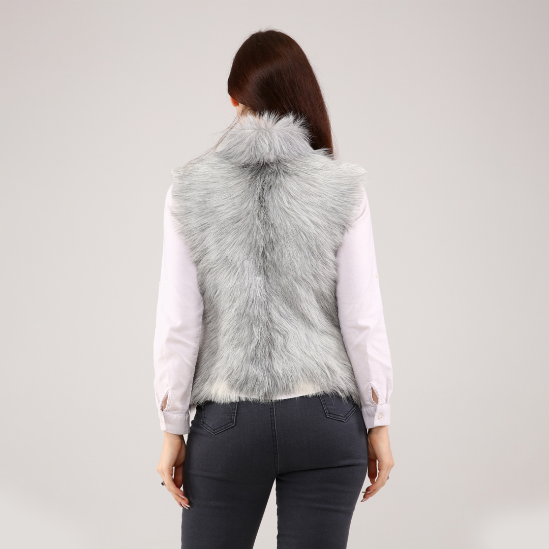 Genuine Leather Light Gray Women's Leather Vest