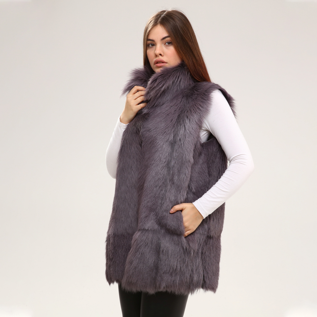 Hakiki Deri Açık Mor Kadın Deri Yelek