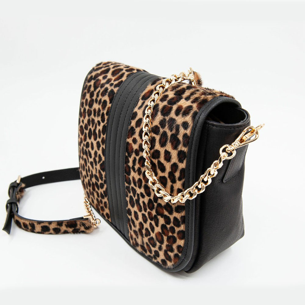 Hakiki Deri Açık Viski Kadın Leopar Baskılı Deri Omuz Çantası