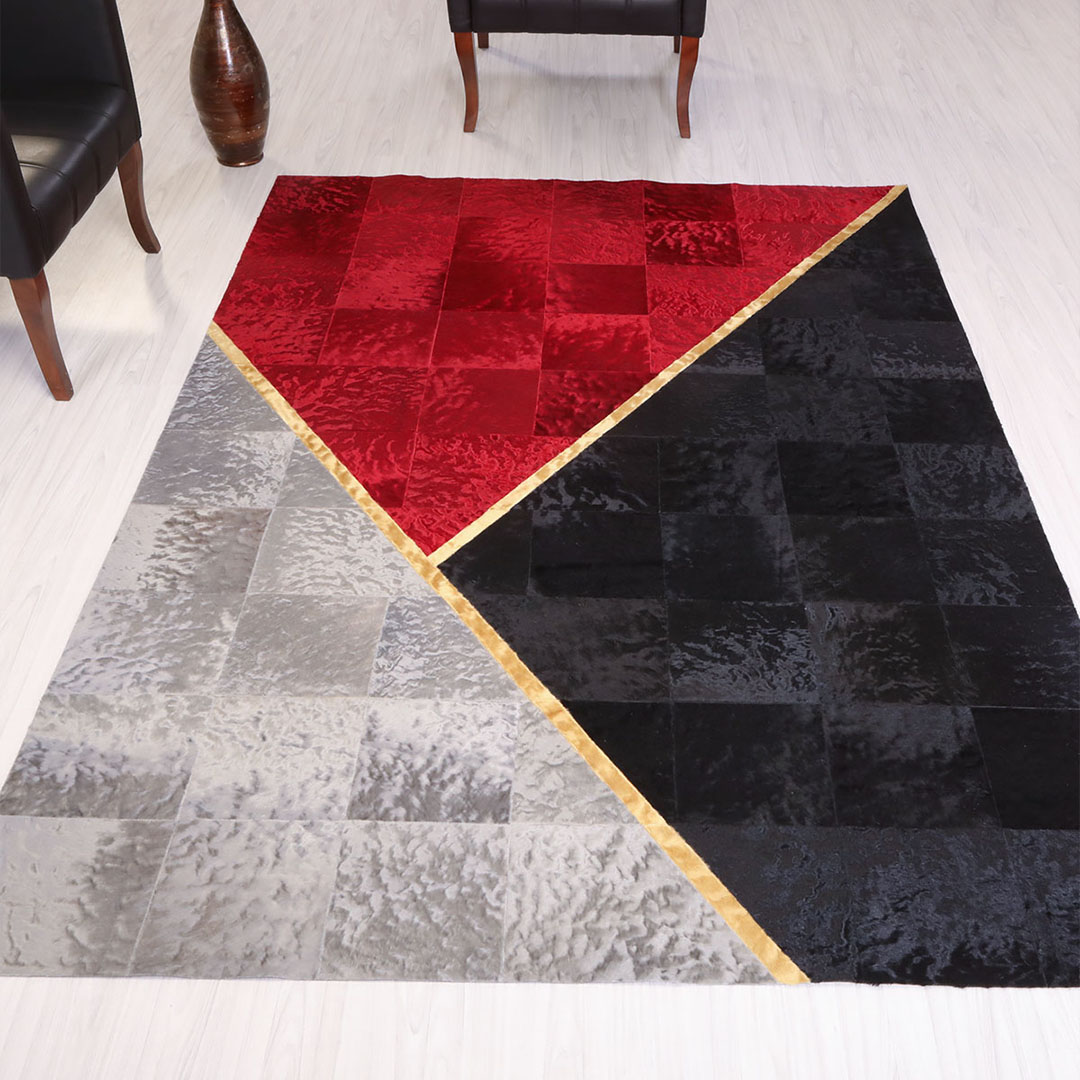 Hakiki Deri Altın Varaklı Renkli Deri Halı