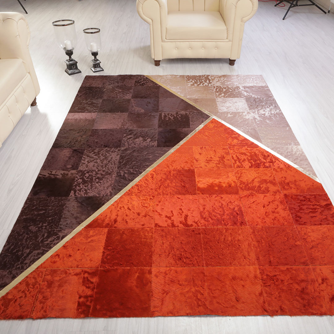 Hakiki Deri Altın Varaklı Renkli Deri Halı