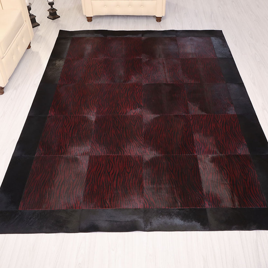 Hakiki Deri Bordo Zebra Desenli Deri Halı