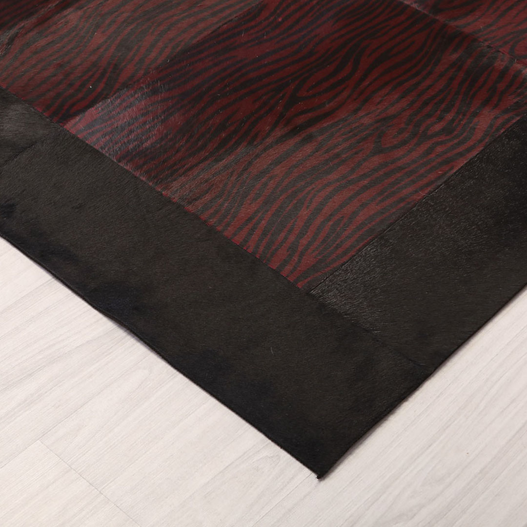 Hakiki Deri Bordo Zebra Desenli Deri Halı