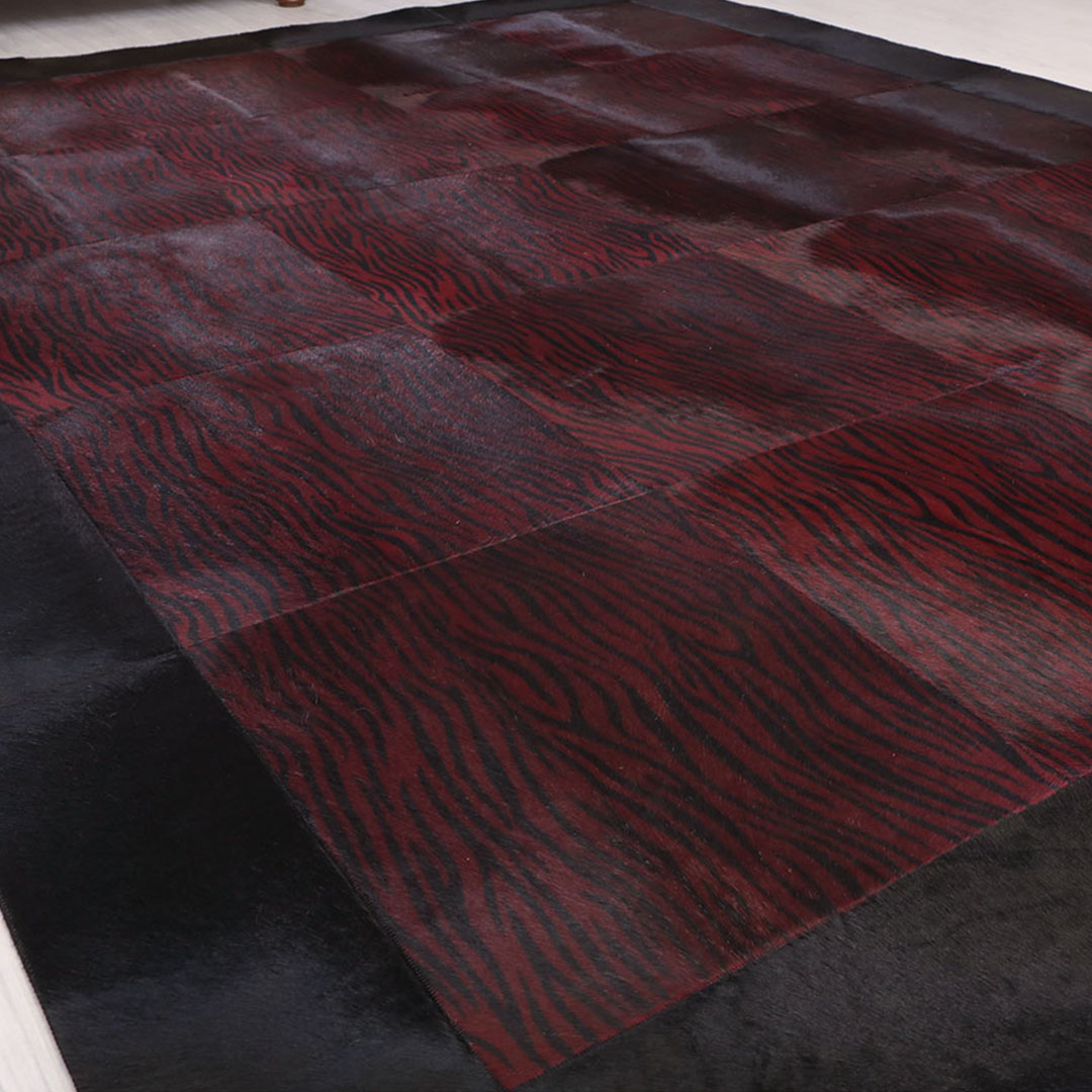 Hakiki Deri Bordo Zebra Desenli Deri Halı