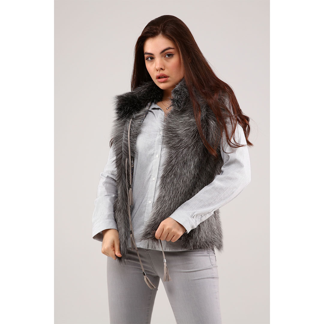 Hakiki Deri Koyu Gri Kadın Deri Yelek