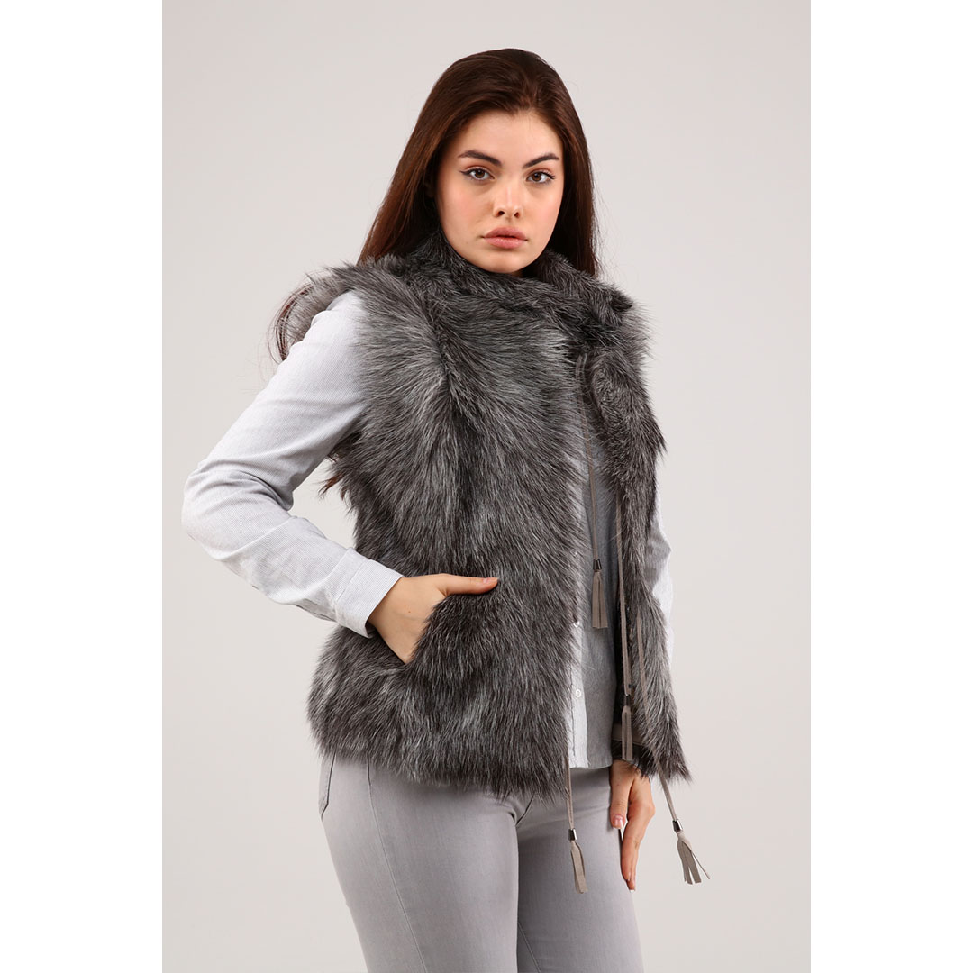 Hakiki Deri Koyu Gri Kadın Deri Yelek