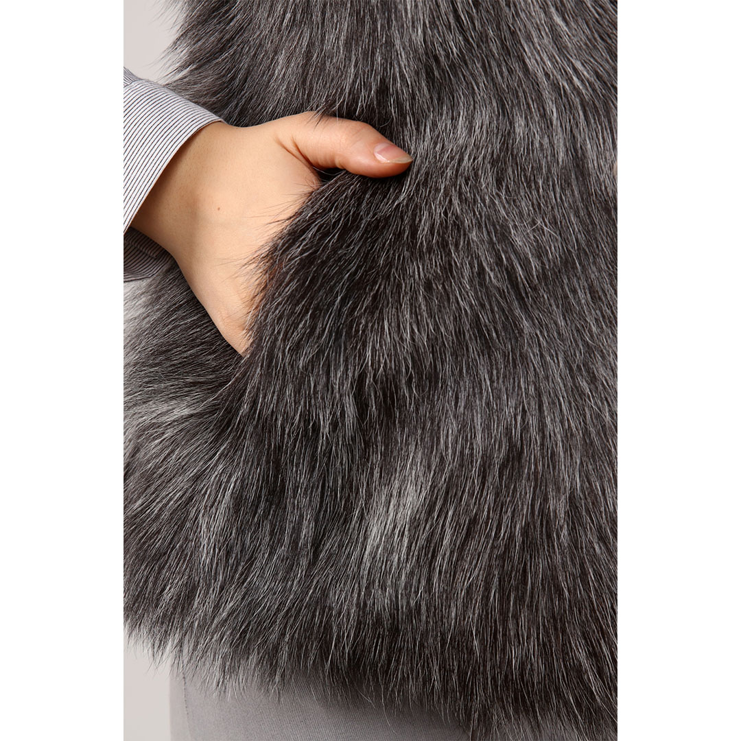 Hakiki Deri Koyu Gri Kadın Deri Yelek