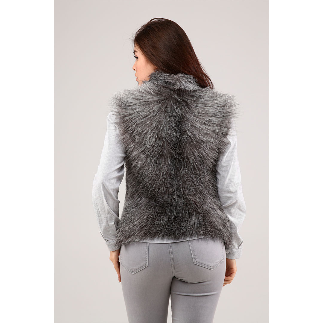 Hakiki Deri Koyu Gri Kadın Deri Yelek