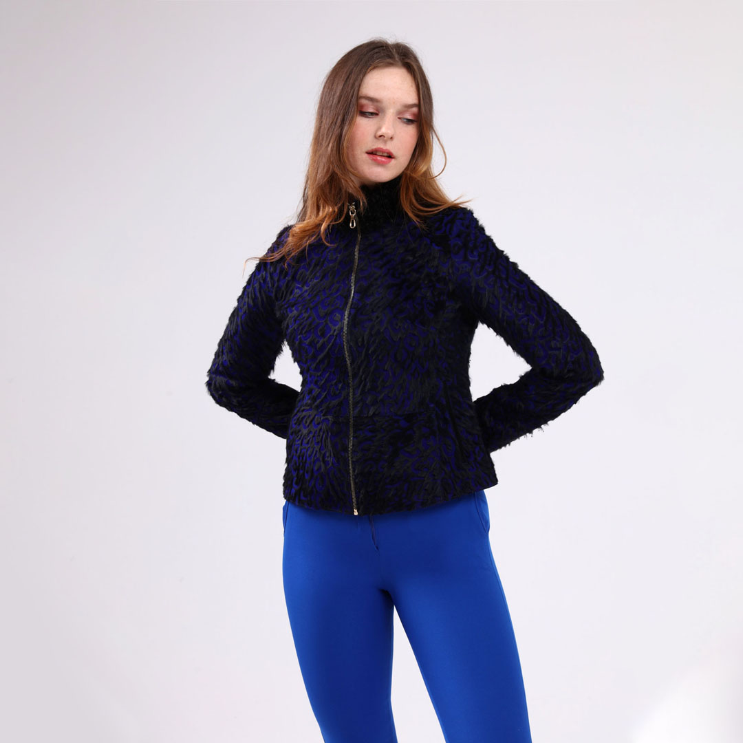 Hakiki Deri Saks Kadın Leopar Desenli Ceket