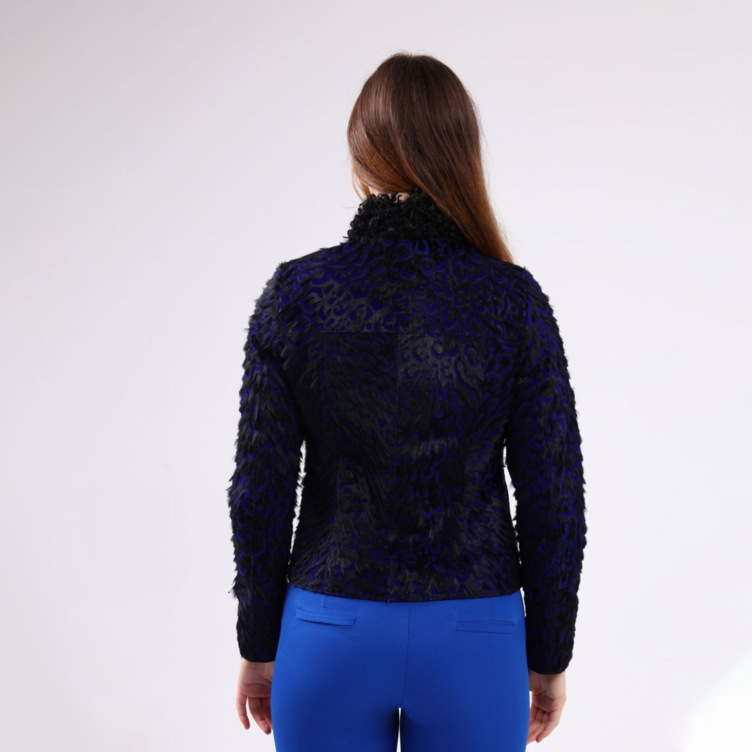 Hakiki Deri Saks Kadın Leopar Desenli Ceket