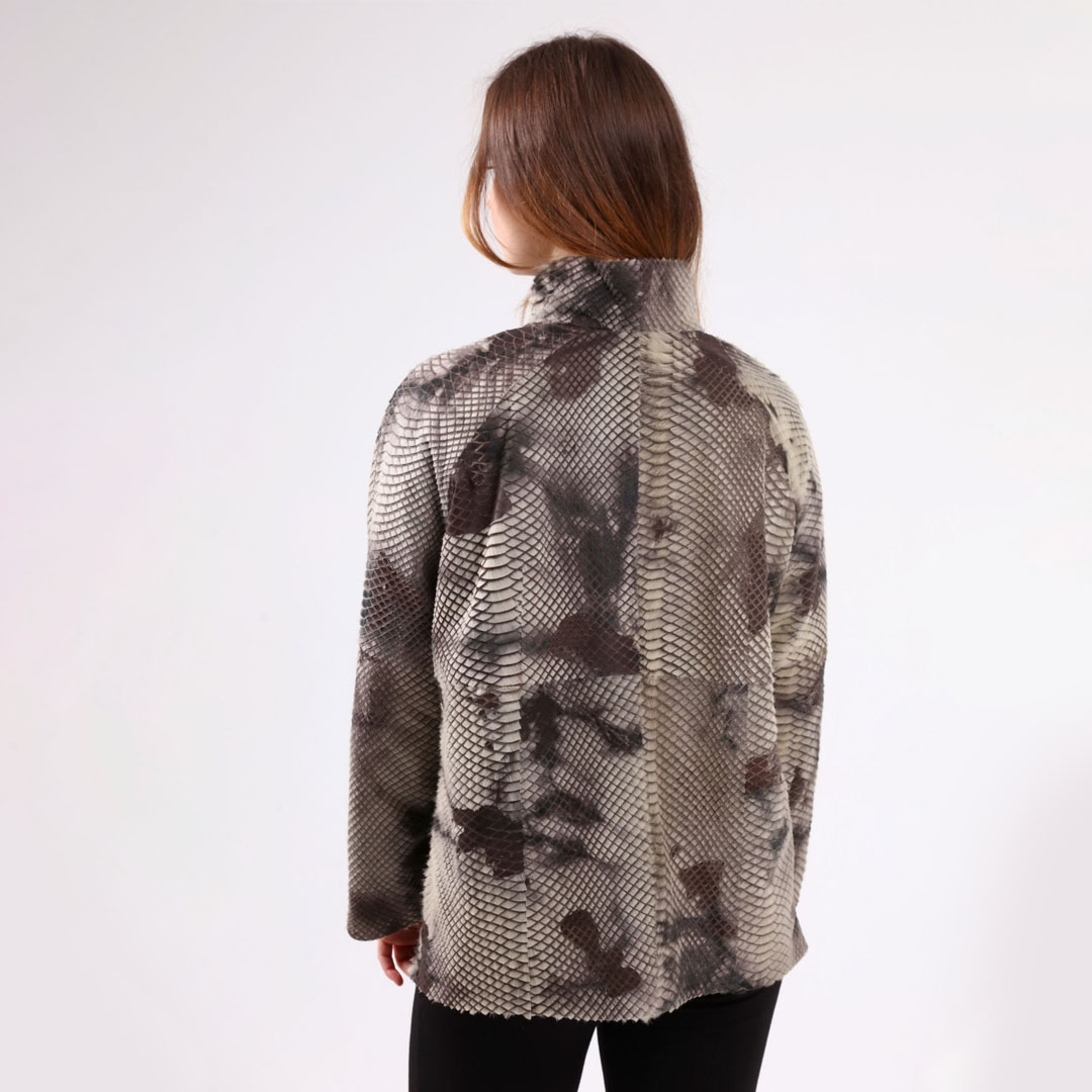 Hakiki Deri Kahve Kadın Anakonda Desenli Ceket