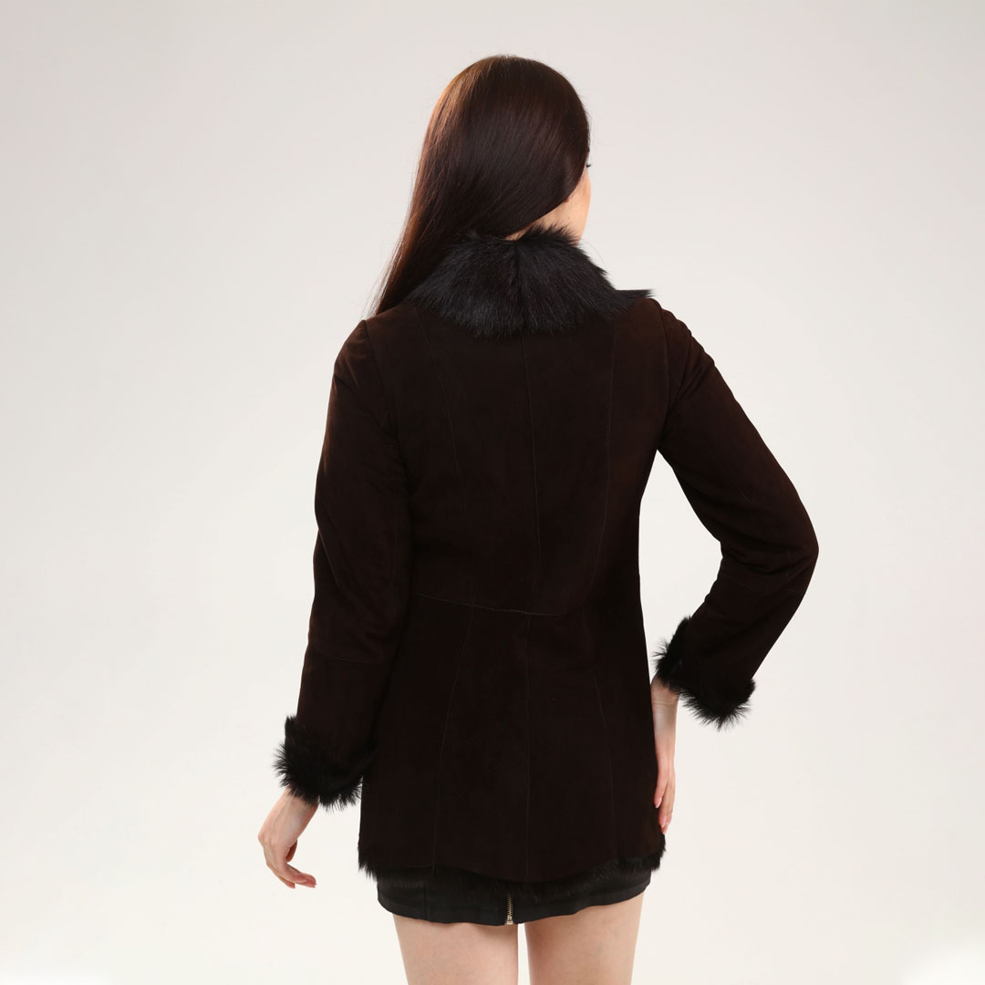 Hakiki Deri Kahve Kadın Süet Deri Kaban