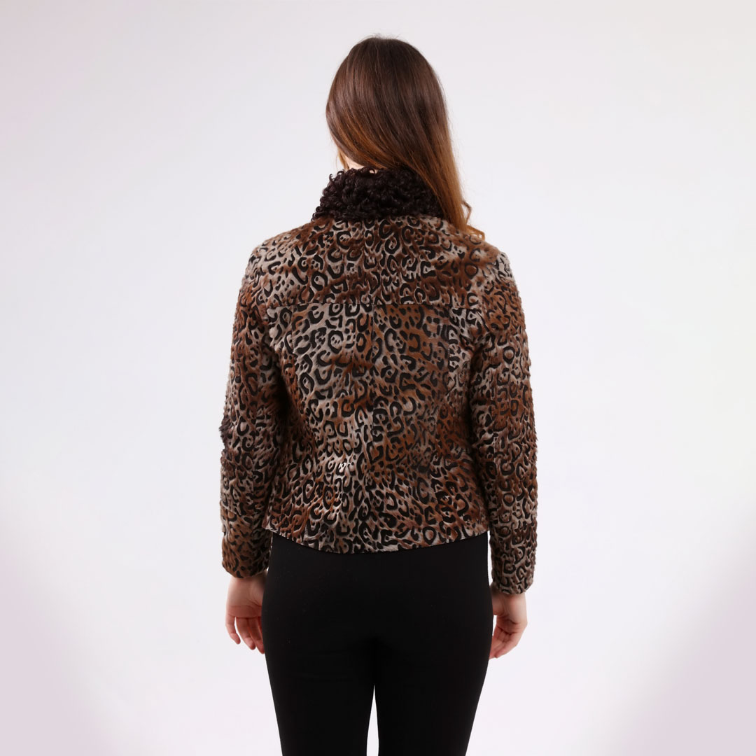 Hakiki Deri Kahverengi Kadın Leopar Desenli Ceket