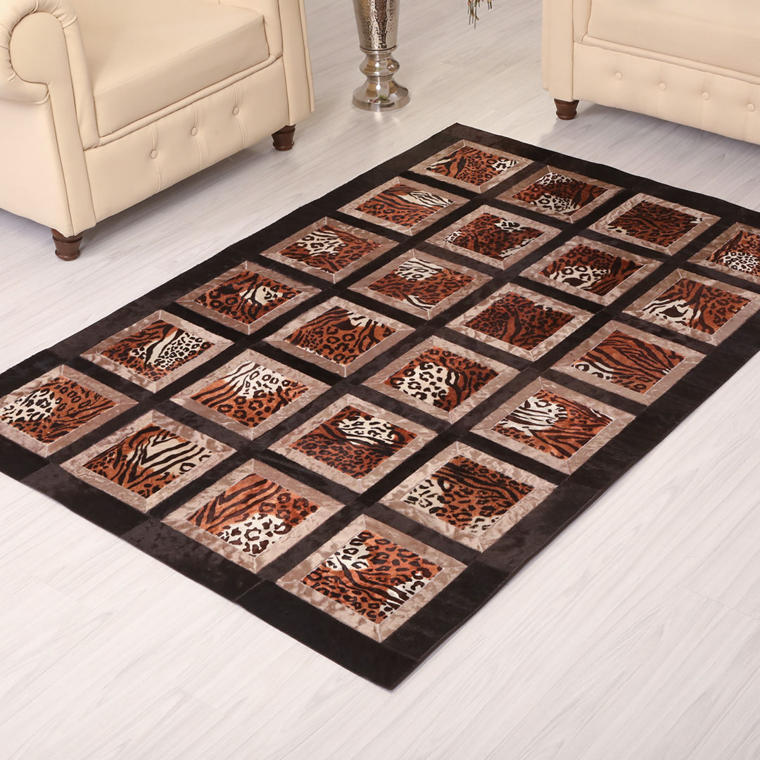 Hakiki Deri Kaplan Desen Baskılı Deri Halı