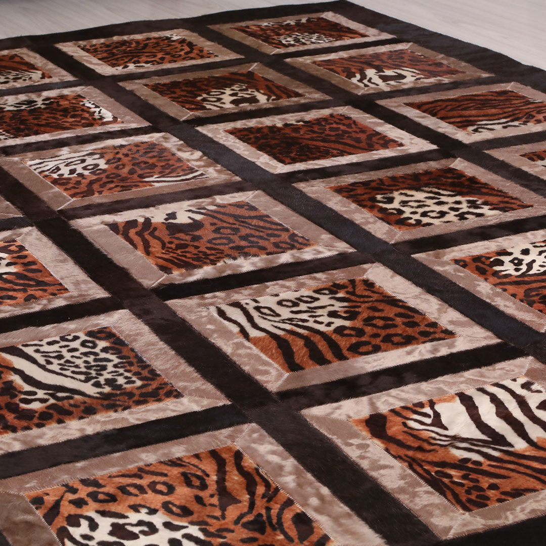 Hakiki Deri Kaplan Desen Baskılı Deri Halı