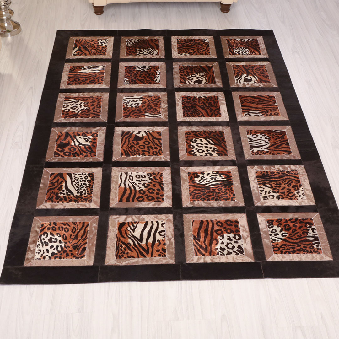 Hakiki Deri Kaplan Desen Baskılı Deri Halı