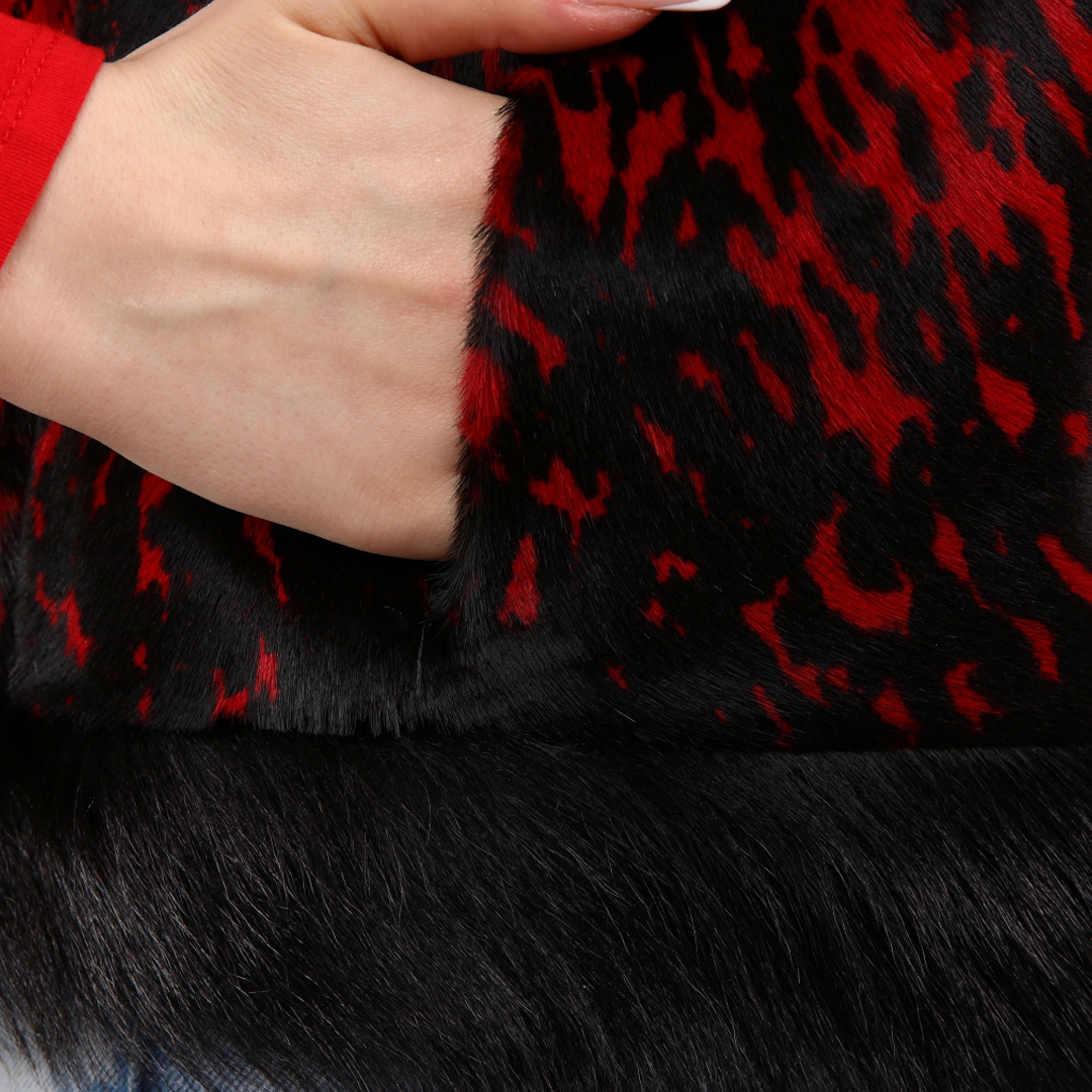 Genuine Leather Red Women's Patterned Leather Vest