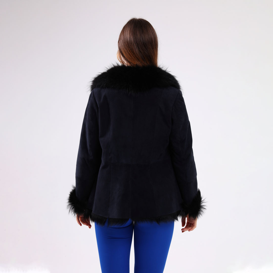 Hakiki Deri Lacivert Kadın Süet Deri Kaban