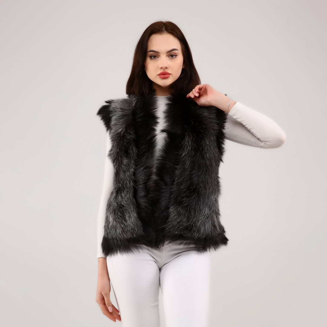 Hakiki Deri Koyu Gri Kadın Deri Yelek