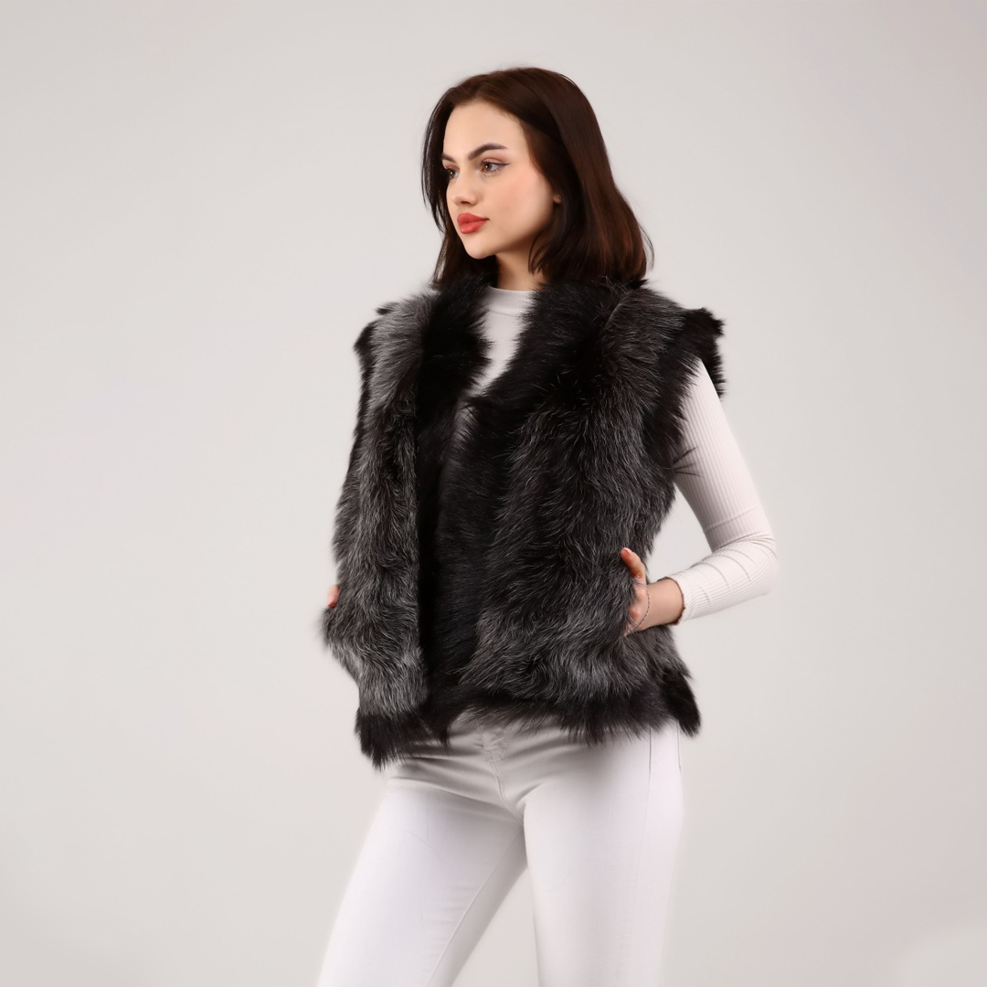 Hakiki Deri Koyu Gri Kadın Deri Yelek