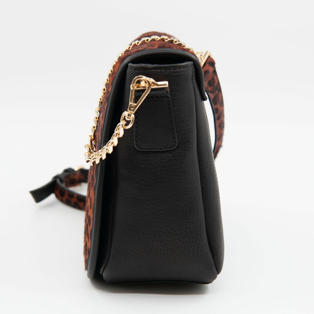 Genuine Leather Dark Whiskey Women Leopard Printed Leather Shoulder Bag