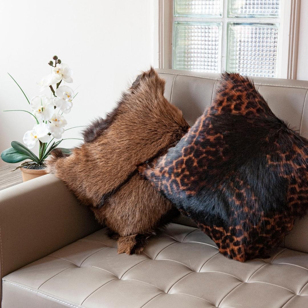 Genuine Leather Pillow Leopard Pattern