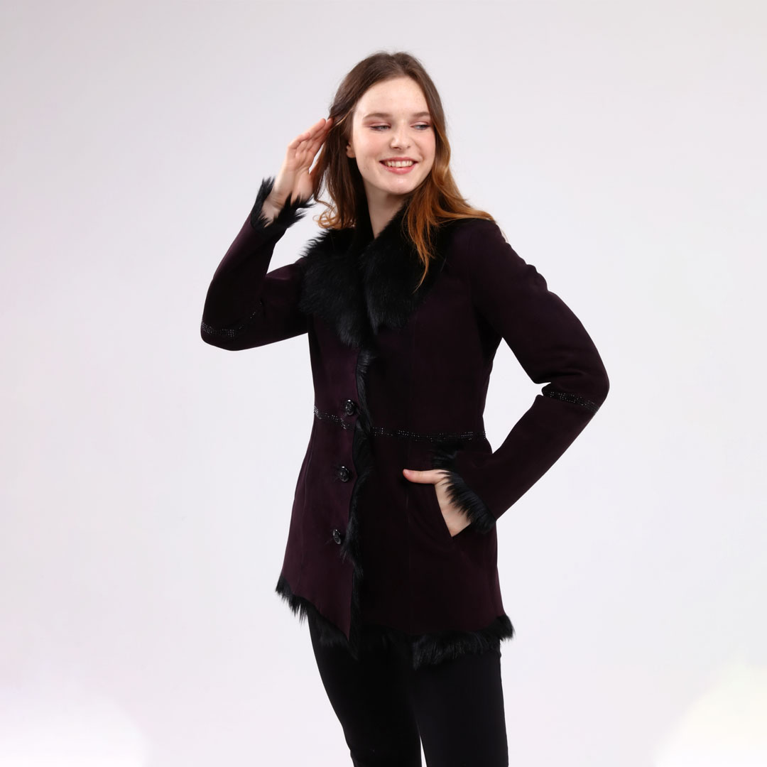 Genuine Leather Plum Women Suede Leather Coat