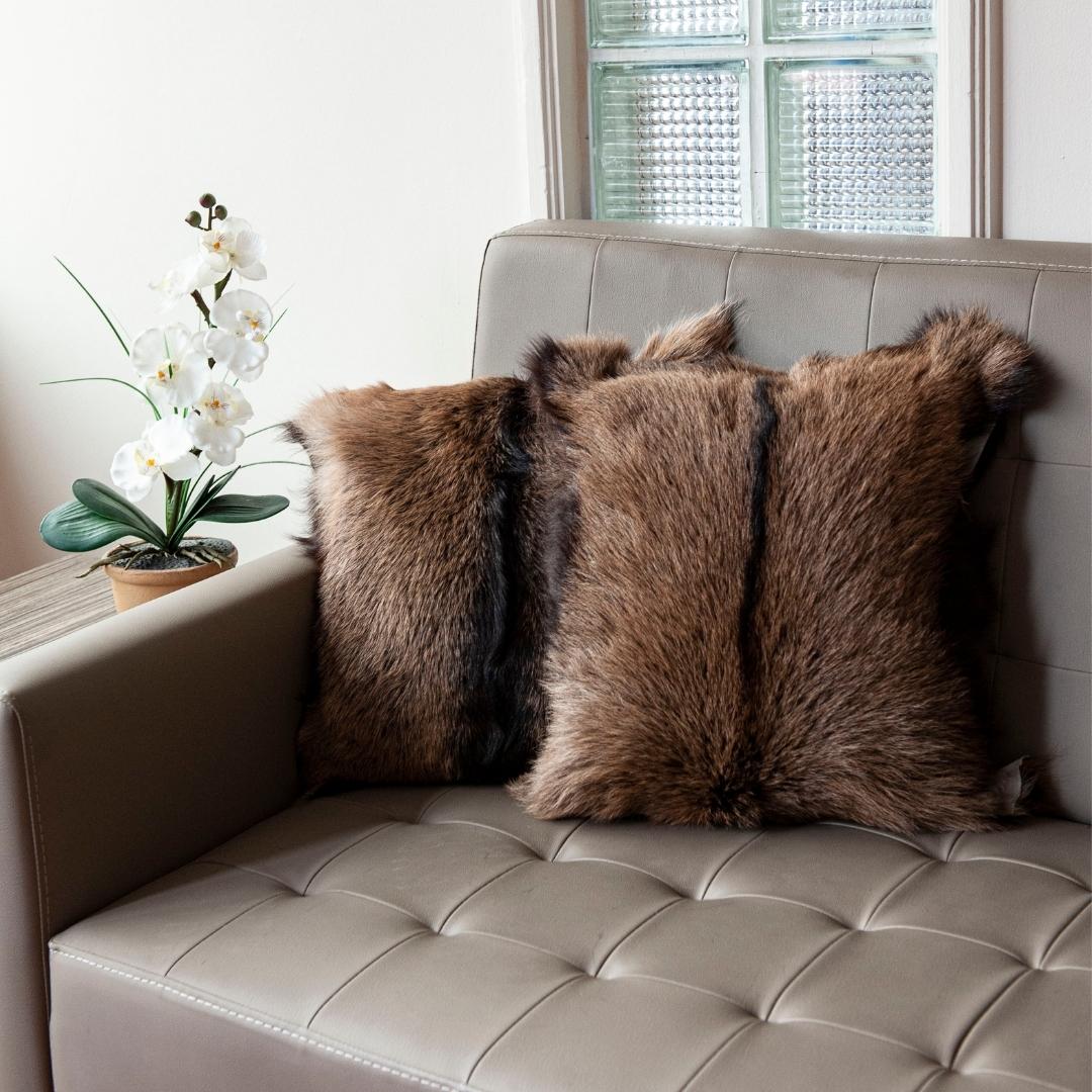 Genuine Leather Natural Throw Pillow