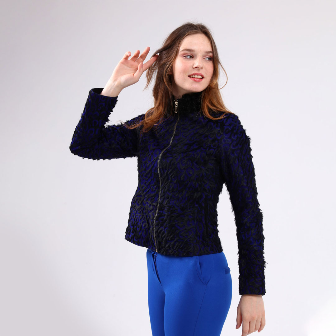 Hakiki Deri Saks Kadın Leopar Desenli Ceket