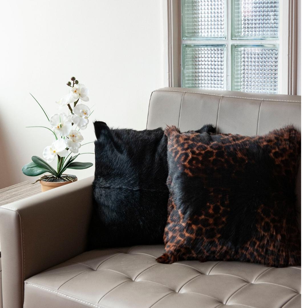 Genuine Leather Throw Pillow Black