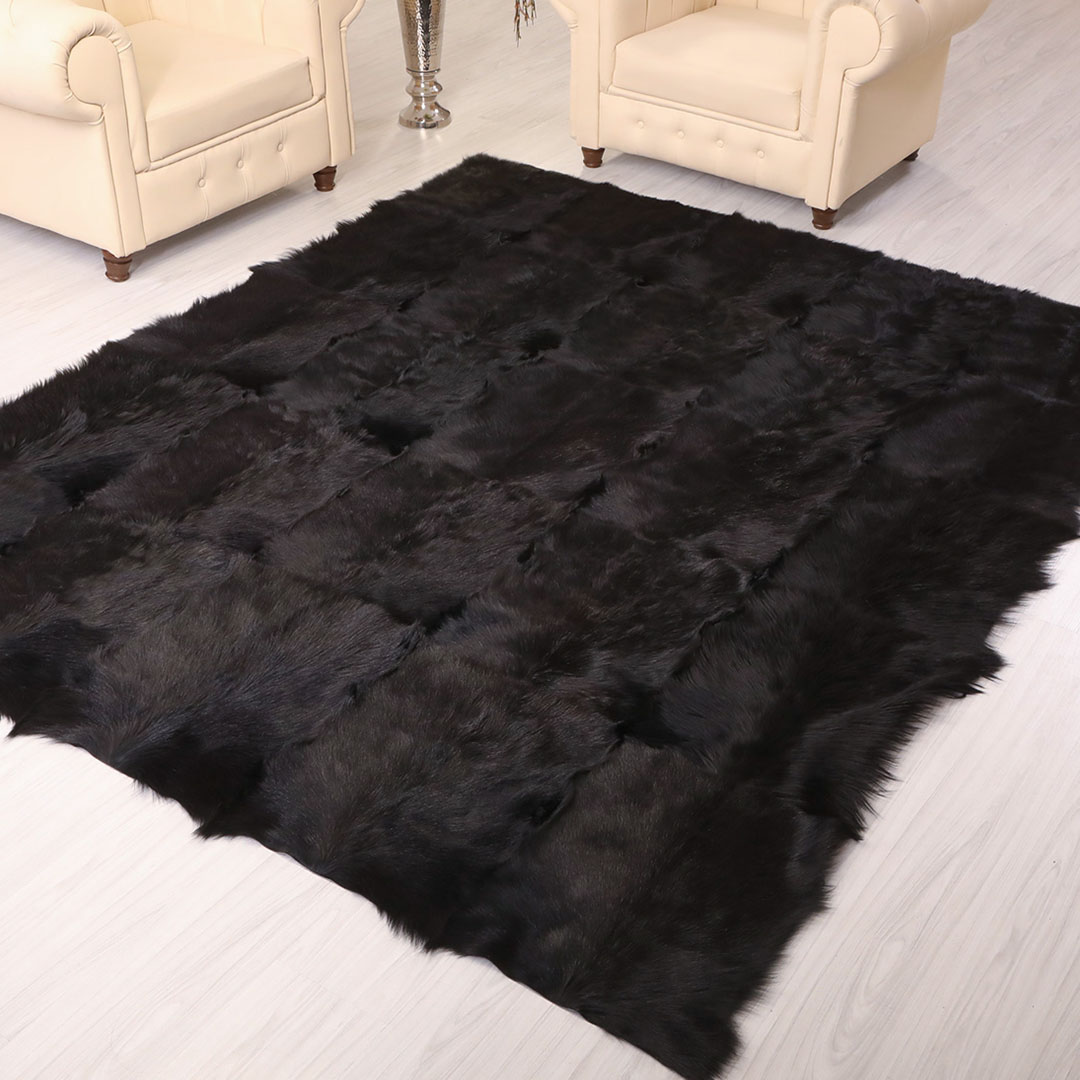 Genuine Leather Black Natural Hairy Leather Carpet