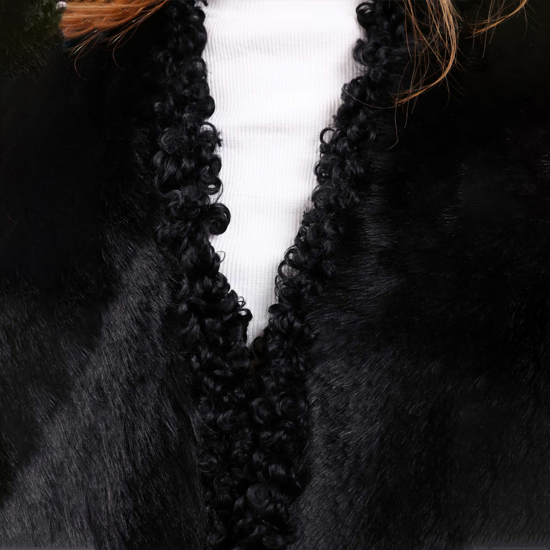 Hakiki Deri Siyah Kadın Angora Deri Yelek