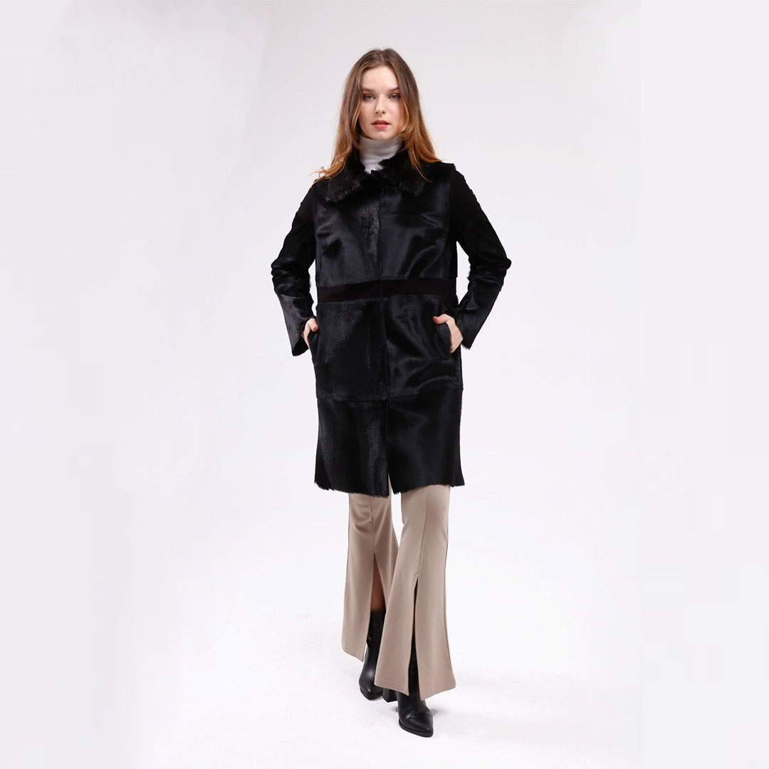 Hakiki Deri Siyah Kadın Deri Kaban