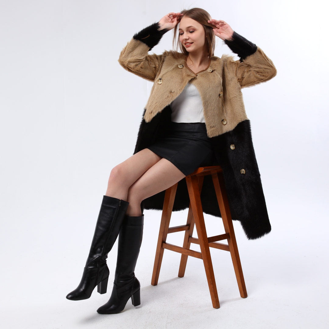 Hakiki Deri Siyah Kadın Deri Kaban