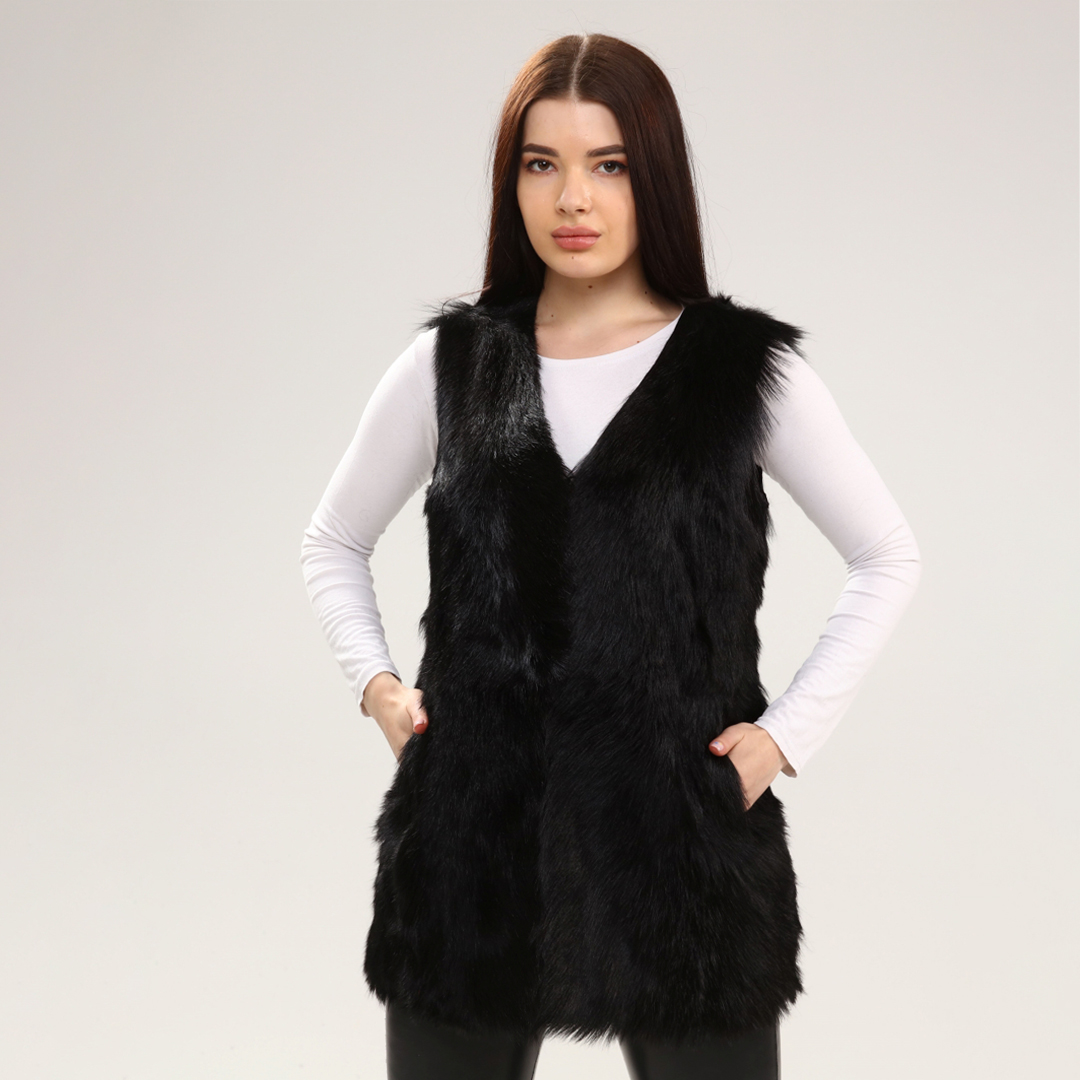 Hakiki Deri Siyah Kadın Deri Yelek