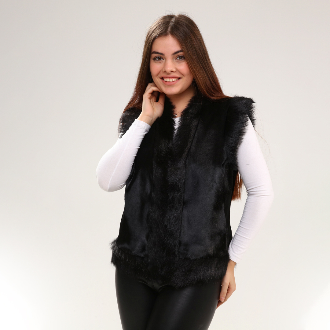 Hakiki Deri Siyah Kadın Deri Yelek