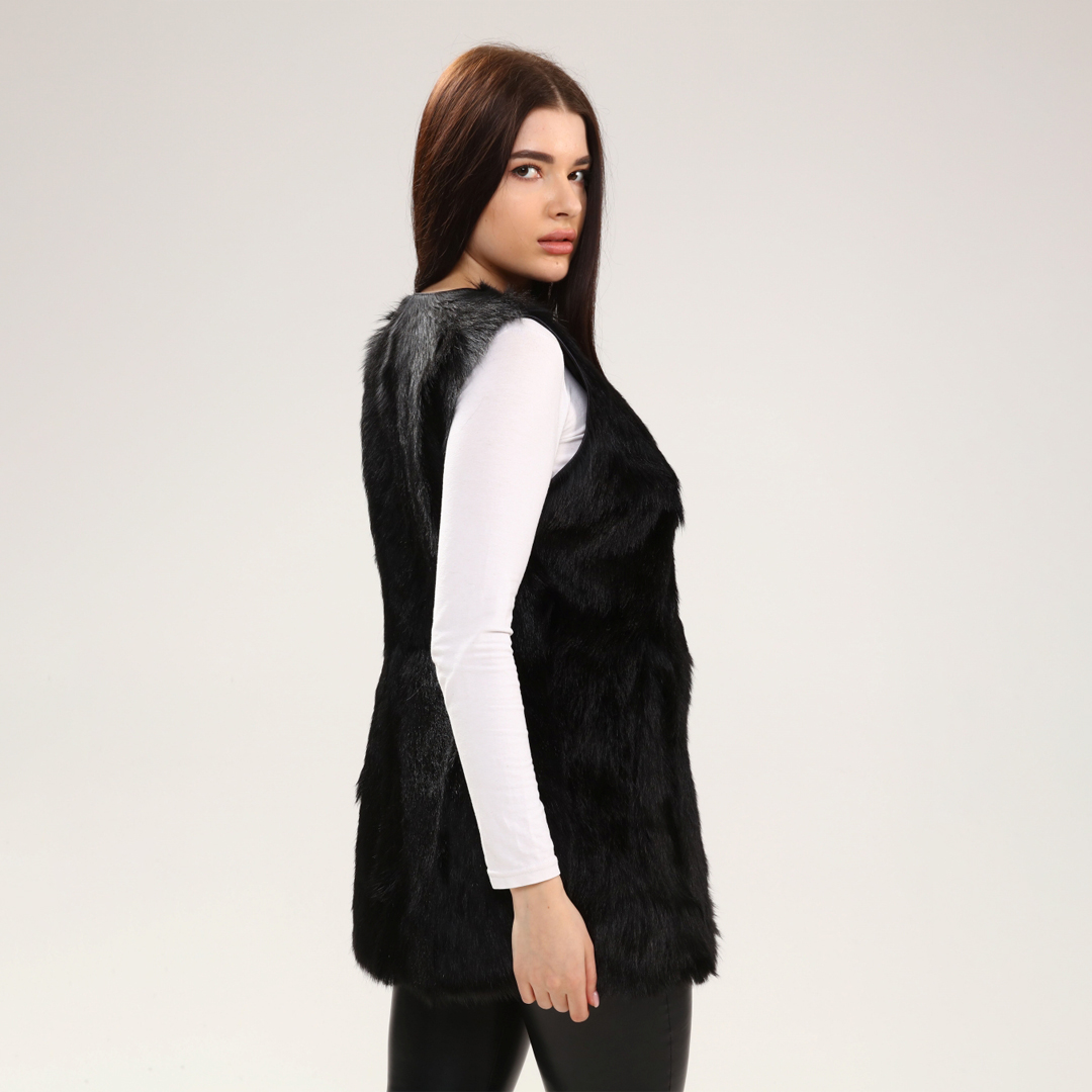 Hakiki Deri Siyah Kadın Deri Yelek