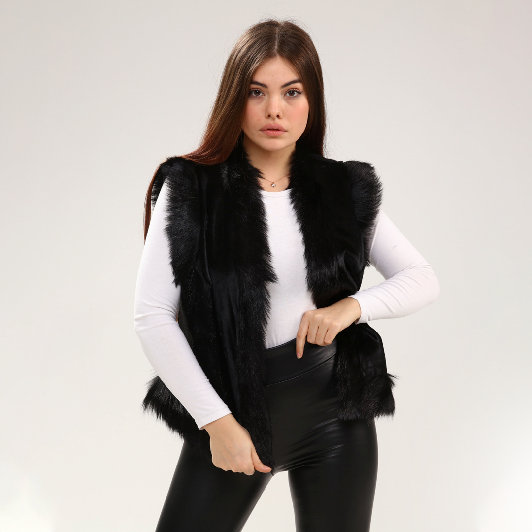 Hakiki Deri Siyah Kadın Deri Yelek