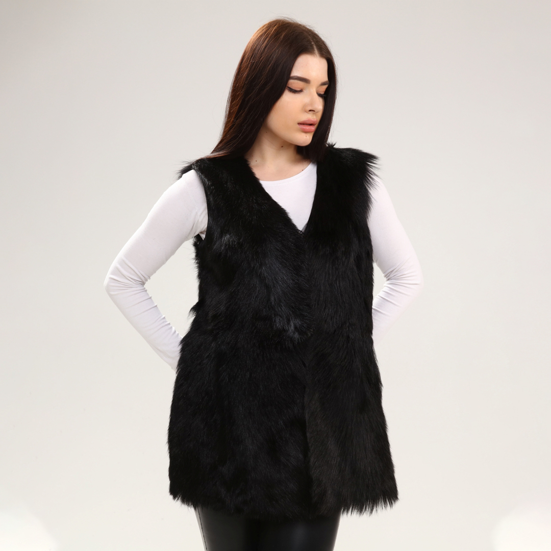 Hakiki Deri Siyah Kadın Deri Yelek