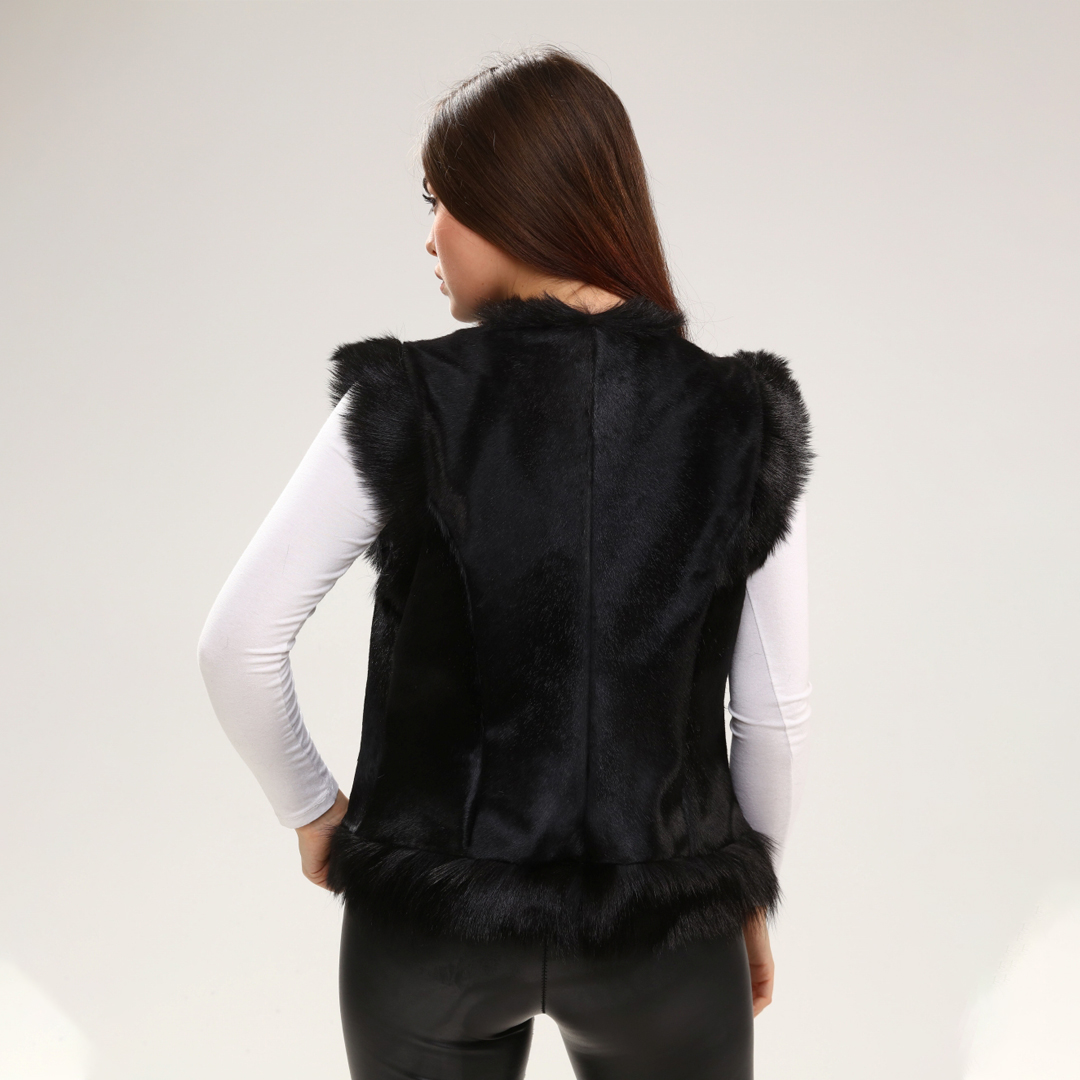 Hakiki Deri Siyah Kadın Deri Yelek