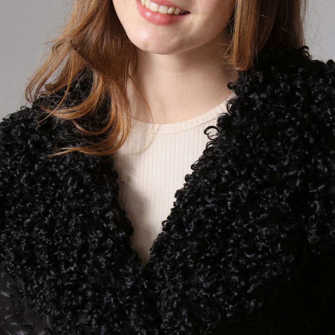 Hakiki Deri Siyah Kadın Leopar Desenli Ceket