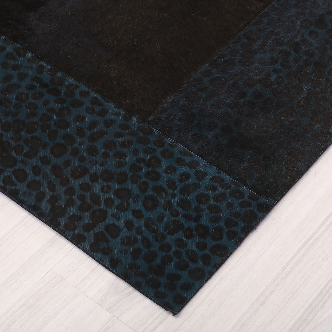 Genuine Leather Turquoise Leopard Printed Black Leather Carpet