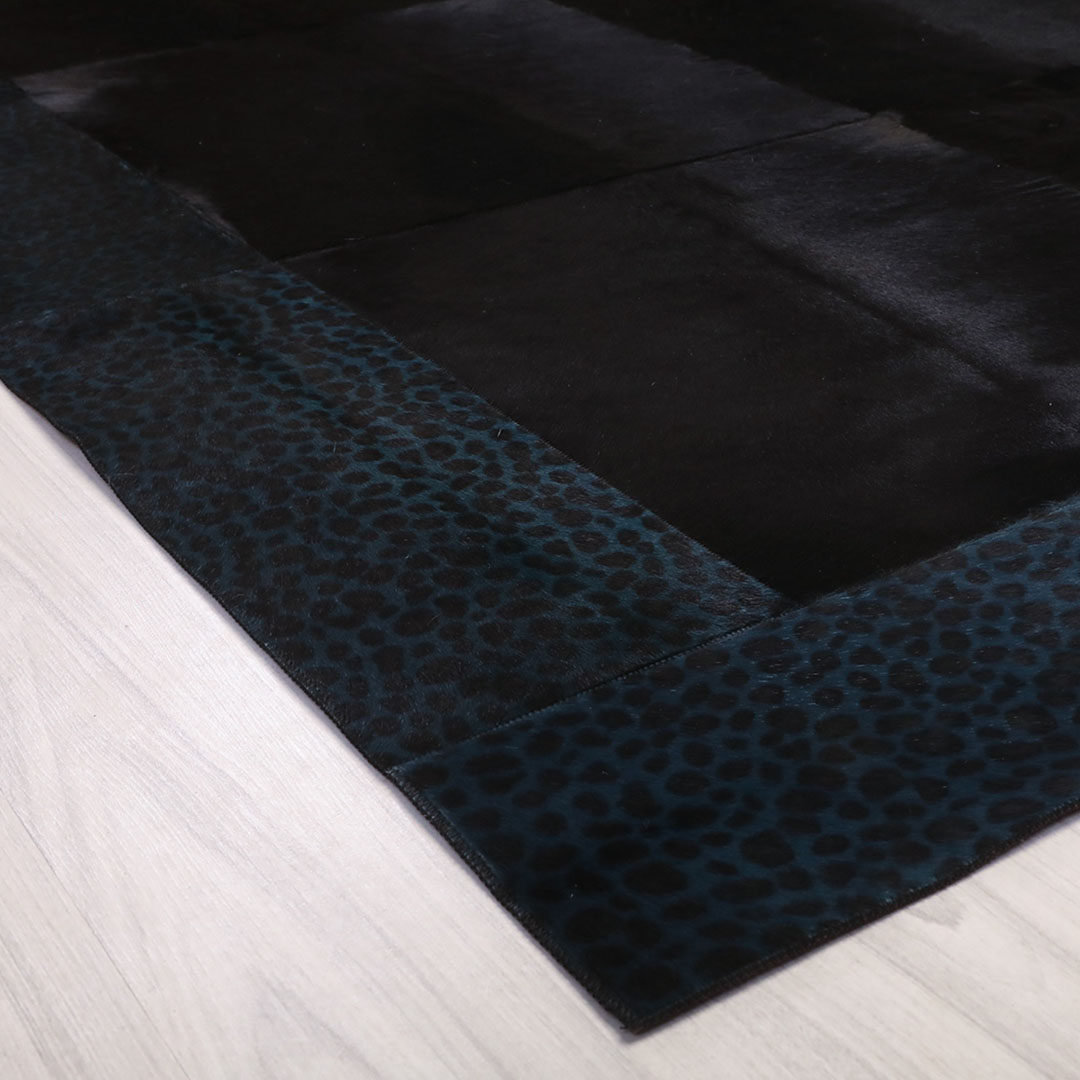 Genuine Leather Turquoise Leopard Printed Black Leather Carpet