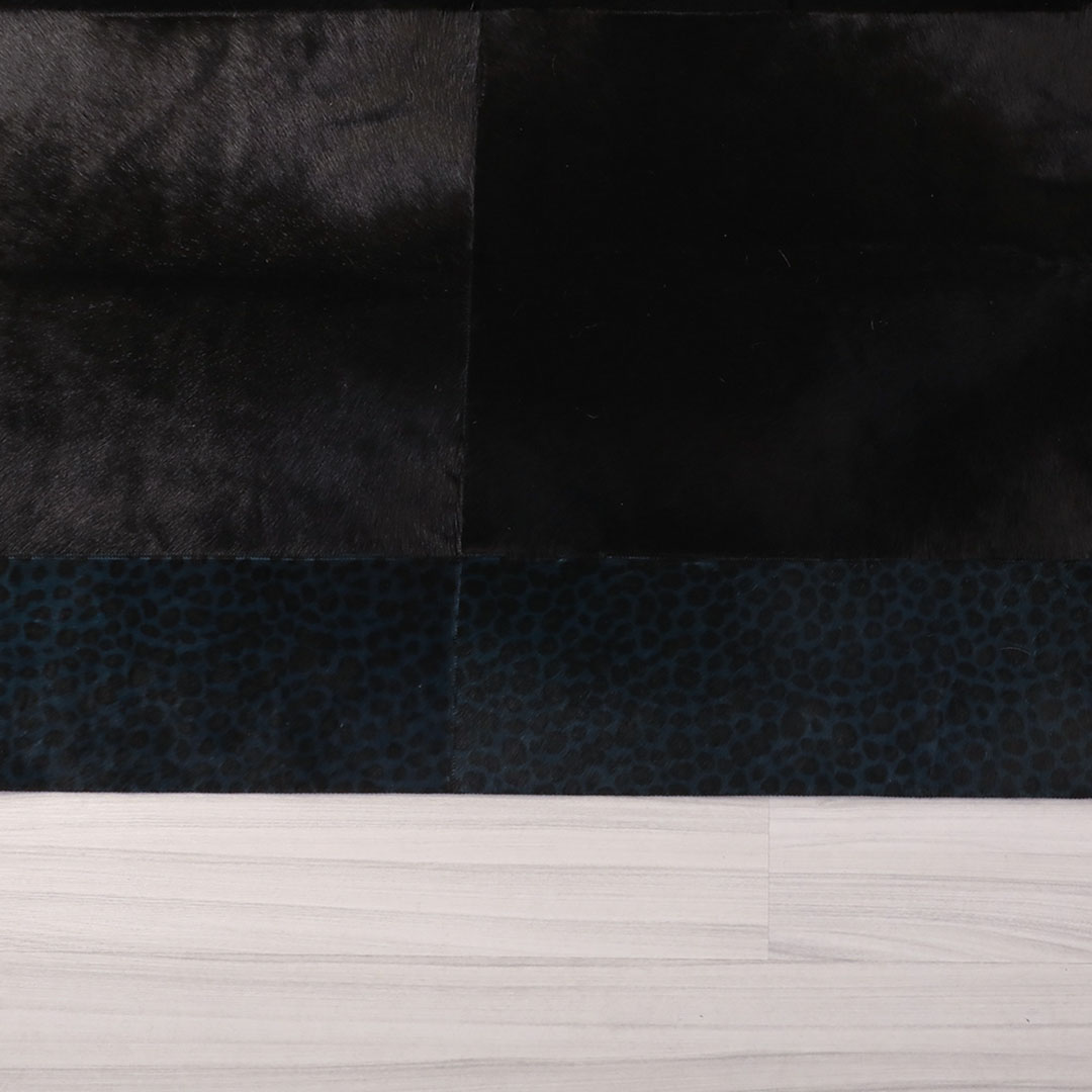 Genuine Leather Turquoise Leopard Printed Black Leather Carpet