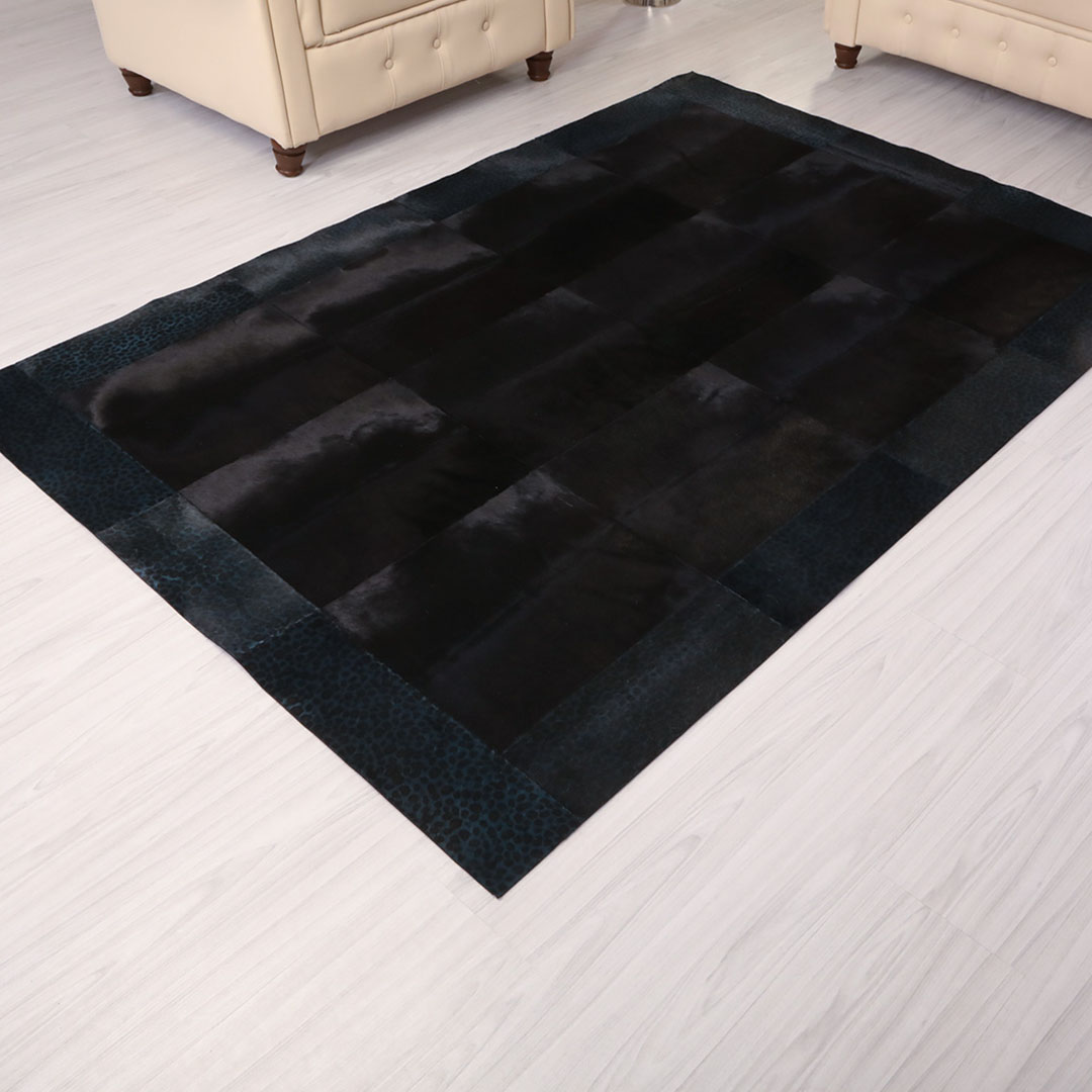 Genuine Leather Turquoise Leopard Printed Black Leather Carpet